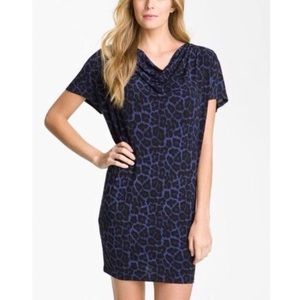 Michael Kors Blue Cheetah Drapey Shift Dress XS